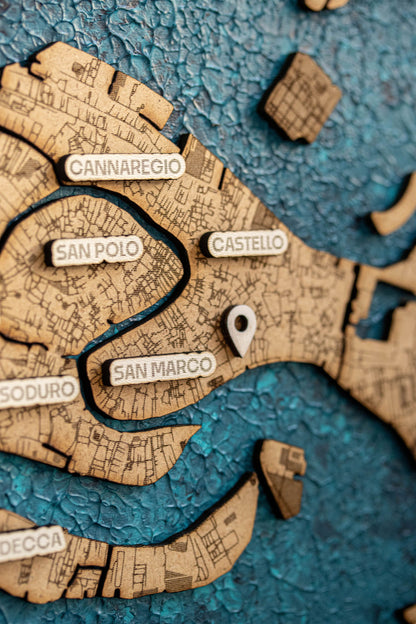 Venedig - Individuelle Laser Cut Map mit handgemaltem Wasser