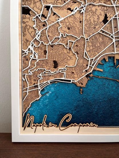 Neapel - Individuelle Laser Cut Map mit handgemaltem Wasser