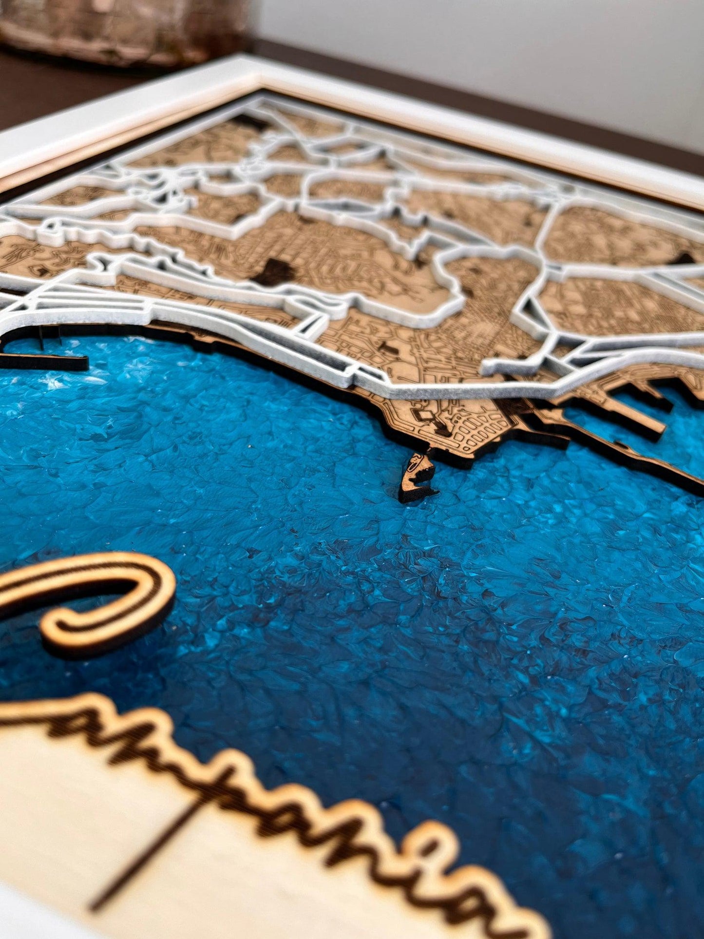 Neapel - Individuelle Laser Cut Map mit handgemaltem Wasser