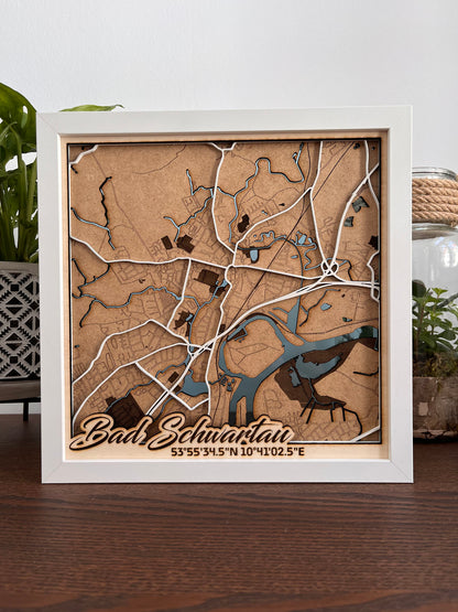 Clear View - Individuelle Laser Cut Map mit durchsichtigem Wasser aus Plexiglas