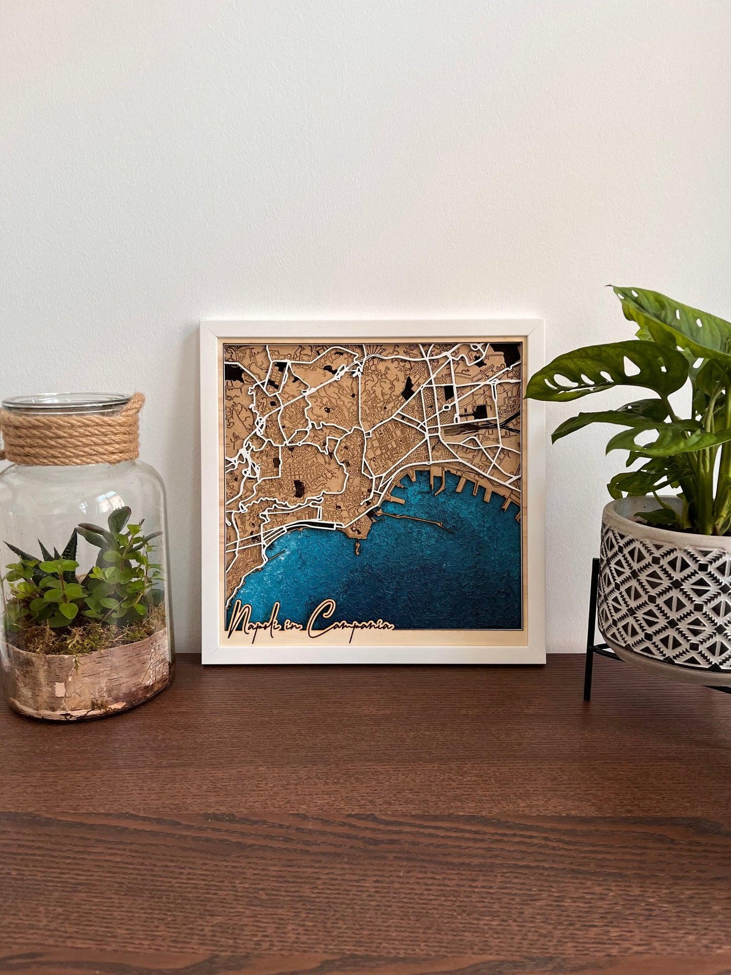 Neapel - Individuelle Laser Cut Map mit handgemaltem Wasser